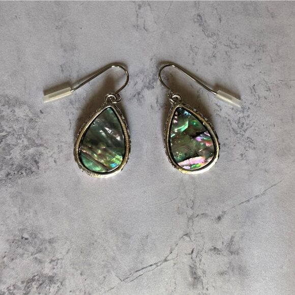 Abalone Shell Silver Drop Hook Earrings Boho Jewelry - Picture 4 of 4